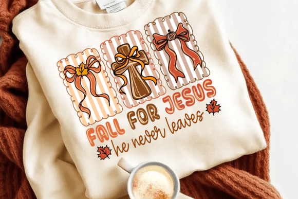Fall for Jesus He Never Leaves PNG Bow — T-Shirt Designs