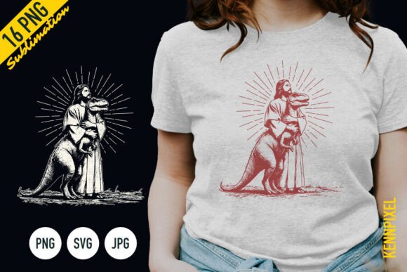 Jesus Holding Dinosaur Shirt SVG PNG — T-Shirt Designs