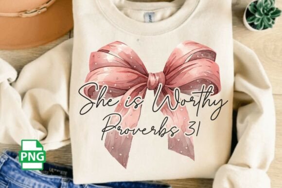 She is Worthy Pink Bow PNG, Christian T-Shirt Designs